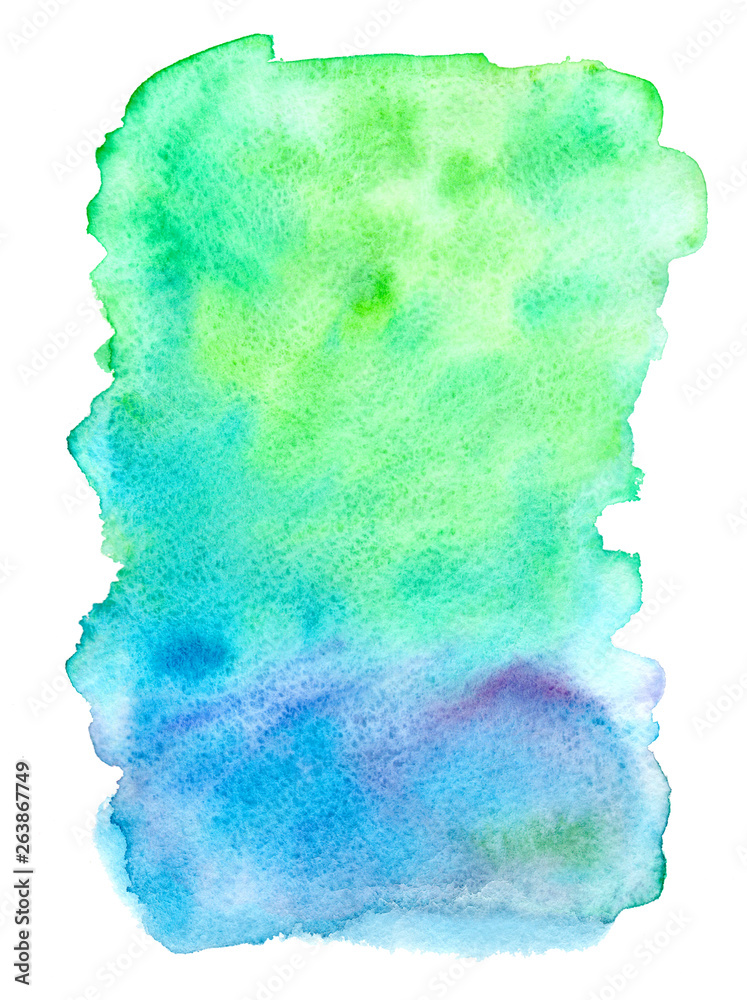 Abstract colorful watercolor texture on a white background. Hand drawn illustration.