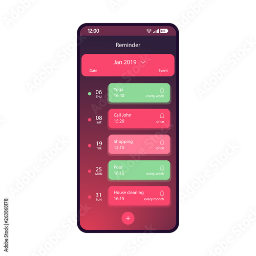 Reminder app smartphone interface vector template