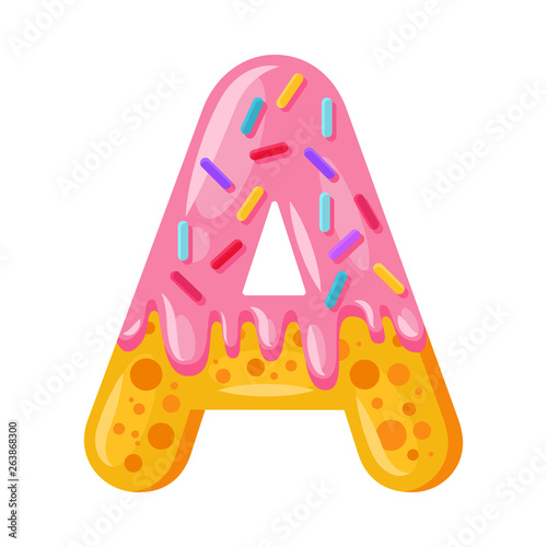 Donut cartoon A letter vector illustration