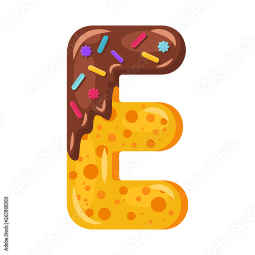 Donut cartoon E letter vector illustration