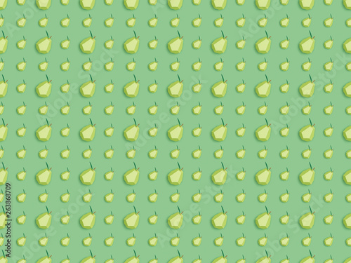 top view of pattern with handmade paper pears isolated on green