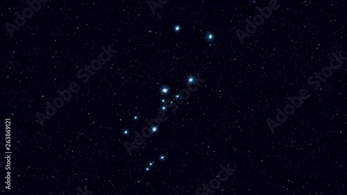 Taurus (The Bull) constellation, gradually zooming rotating image with stars and outlines, 4K educational video  photo