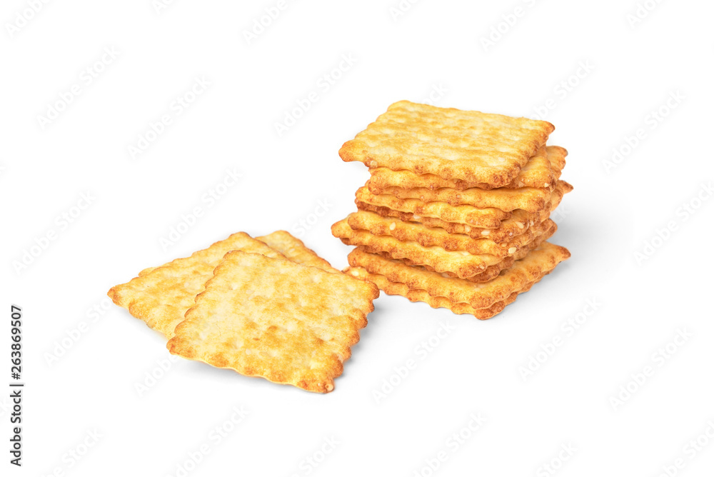 Cracker cookies isolated on white background. Cracker cookies isolated on white background.