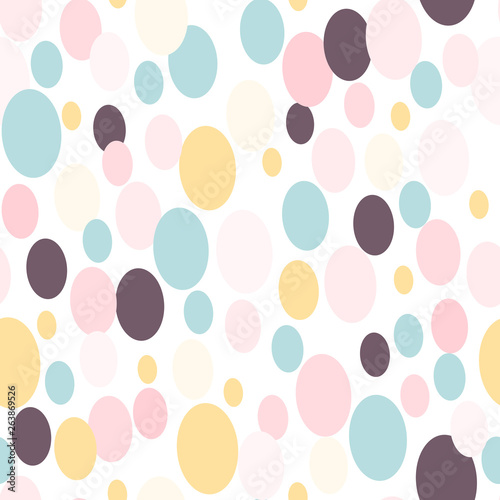 Vector seamless pattern with circles or ovals in light pastel colors. Modern background with simple geometric shapes