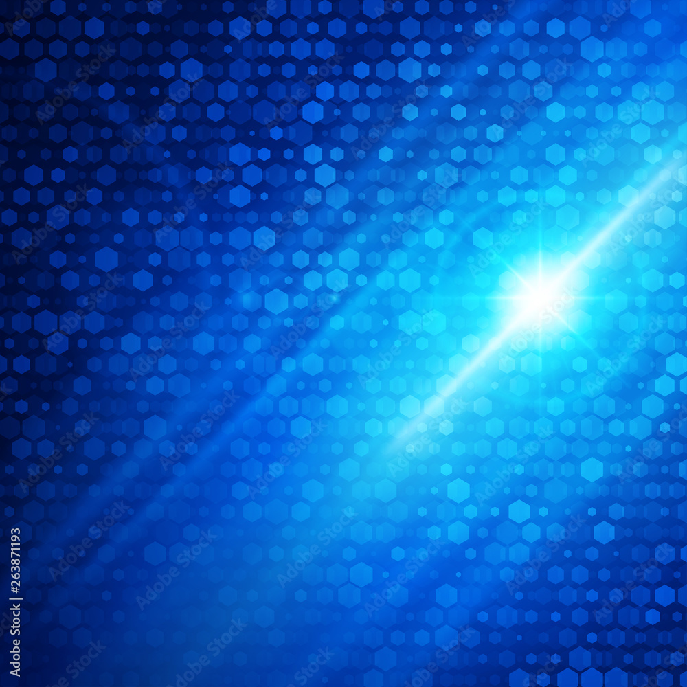 Obraz premium Abstract modern geometric hexagonal technology with lens flare light vector background.