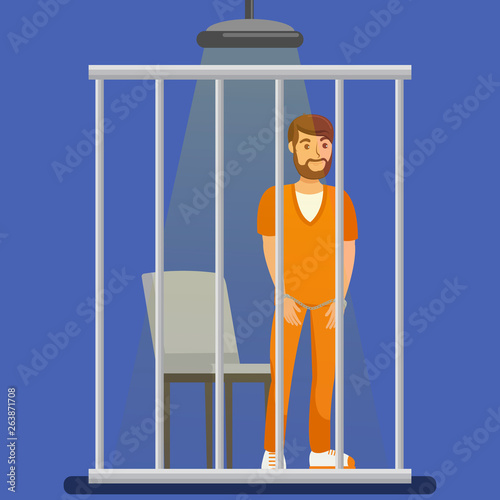 Prisoner behind Metal Bars Vector Illustration