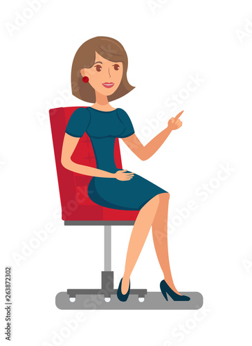 Pretty Woman Sitting in Chair Flat Illustration