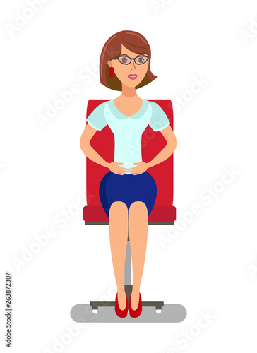 Elegant Lady Sitting in Chair Flat Illustration
