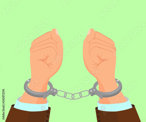 Photography Hands in Metal Handcuffs Flat Vector Illustration
