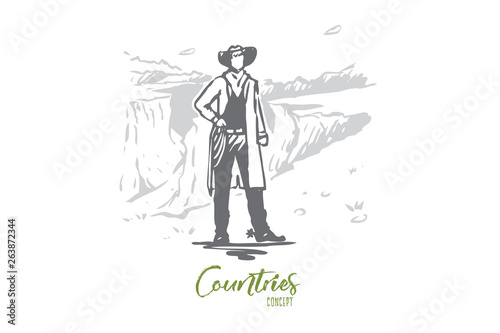 USA, cowboy, national, America, state concept. Hand drawn isolated vector.