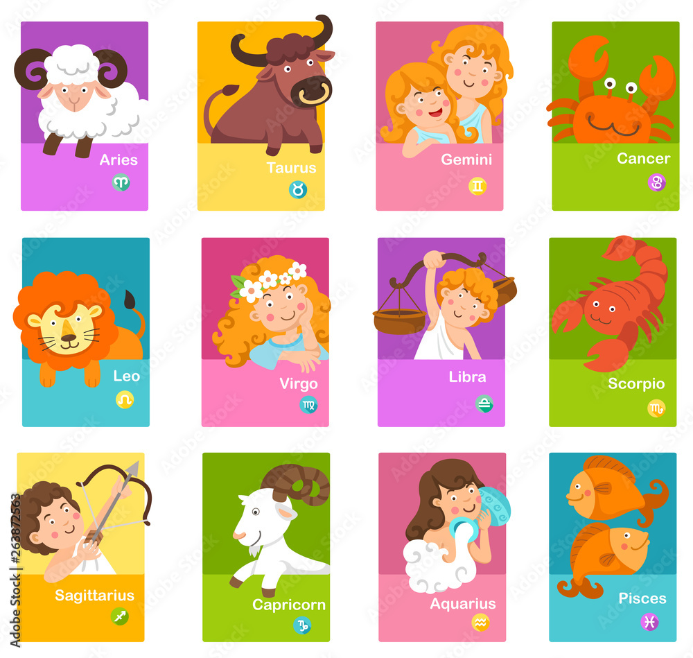 Set illustration with cartoon zodiac signs vector Set illustration with cartoon zodiac signs vector