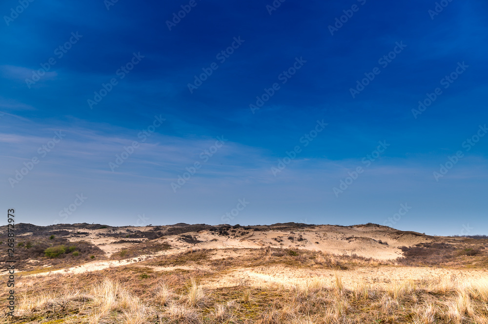 Landscape with desert dunes and blue sky