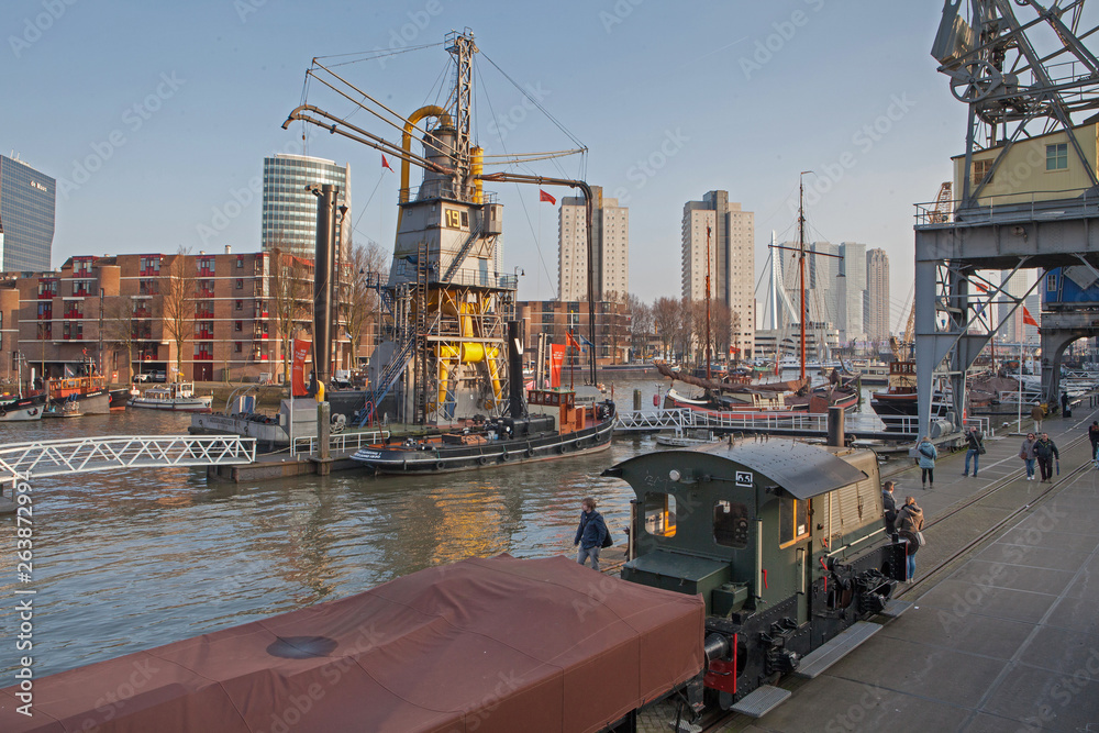Rotterdam Netherlands Maritime museum Harbor cranes oldtimers