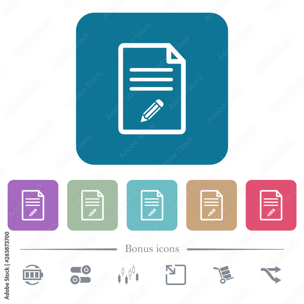 Edit document flat icons on color rounded square backgrounds Edit document flat icons on color rounded square backgrounds