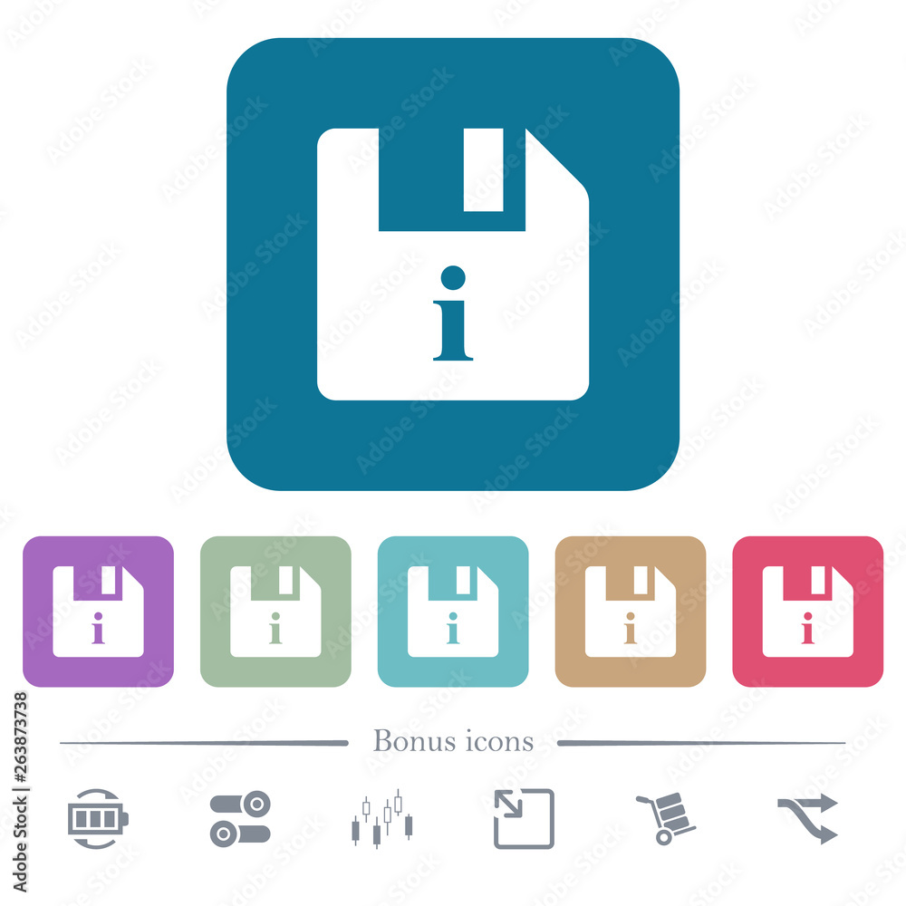 File info flat icons on color rounded square backgrounds File info flat icons on color rounded square backgrounds