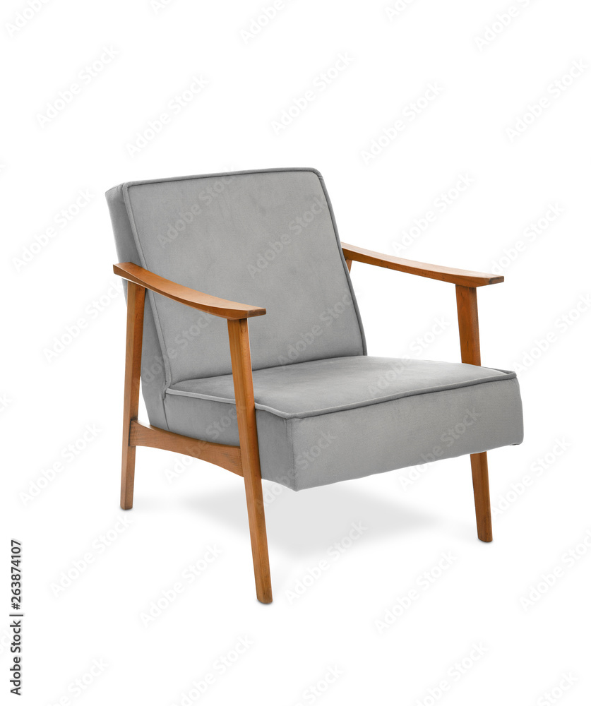Modern grey armchair on white background, included clipping path