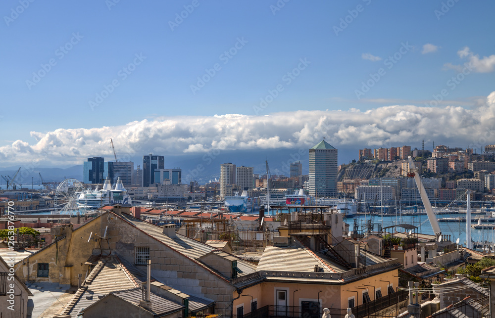 GENOA, ITALY, MARCH 22, 2019 - Genoa landscape from the old city to the 