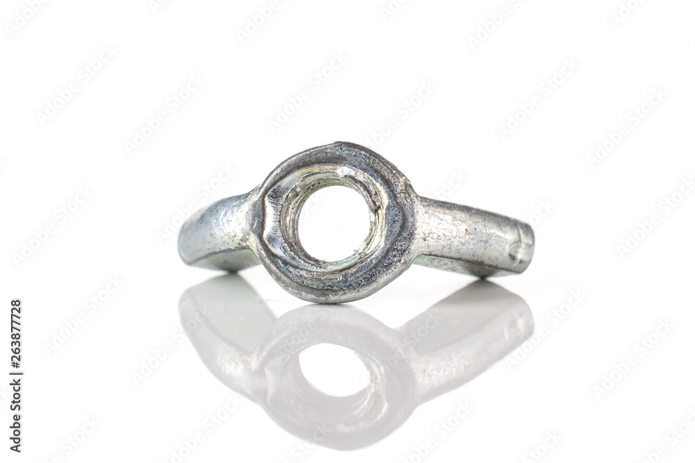 One whole metal wingnut work item isolated on white background One whole metal wingnut work item isolated on white background