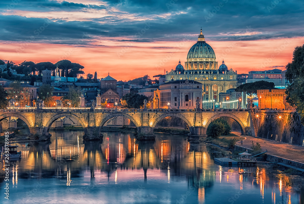 City of Rome at sunset with the view on the Vatican