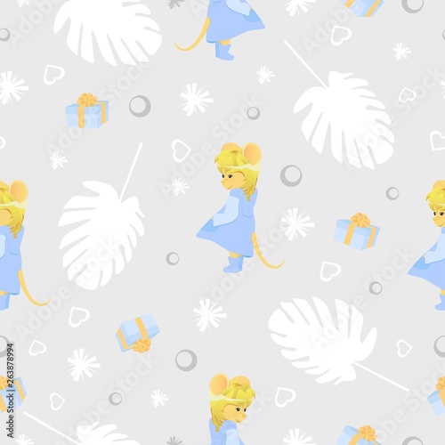 Cute vector seamless pattern with rats. Mouse pattern vector illustration.