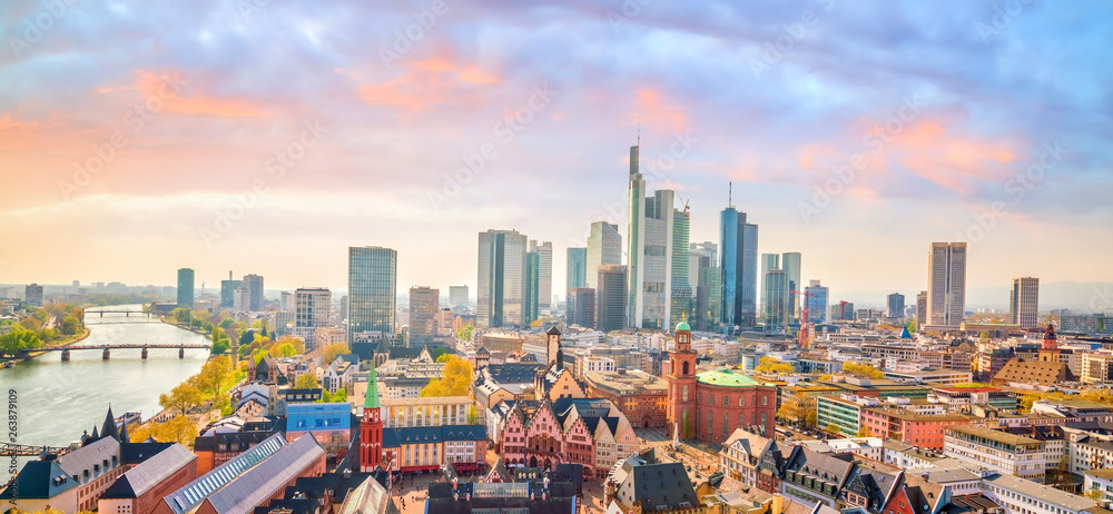 Fototapeta premium Widok na panoramę miasta Frankfurt w Niemczech