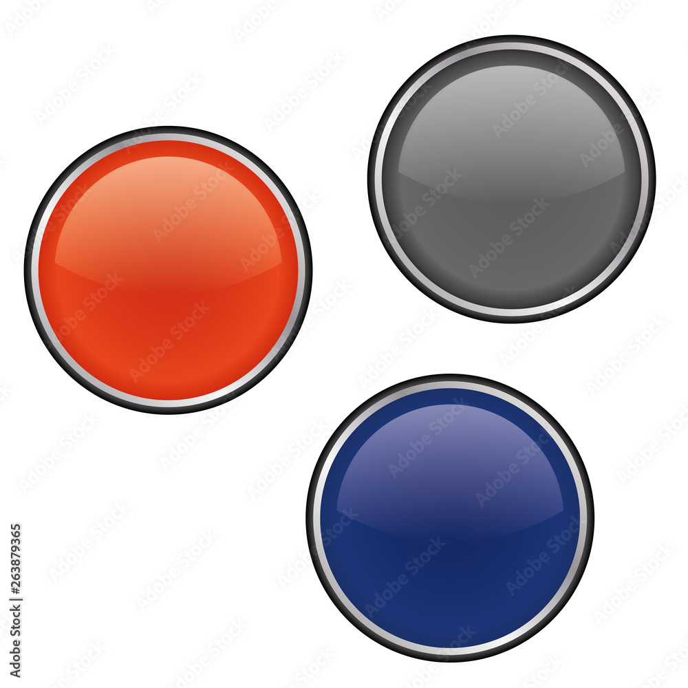 Glossy round Buttons,red blue grey. Metal round glossy buttons icon vector eps10. Vector glossy buttons Glossy round Buttons,red blue grey. Metal round glossy buttons icon vector eps10. Vector glossy buttons