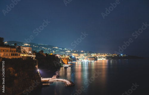 Night view of Sorrento bay, Italy. Travel background footage, napoli coast, travel concept vacation