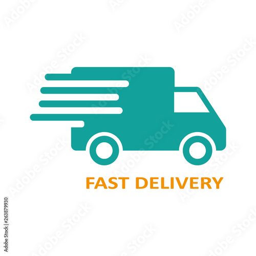 Green delivery service truck or lorry, vector icon. Van or truck black sign for parcel service