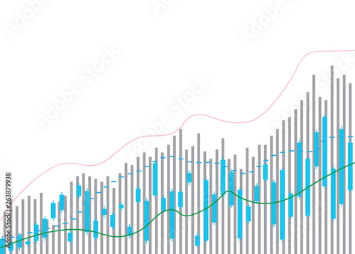 Growing forex market chart, japanese candles. Chart of strading market forex background, vectort., Bullish point, Bearish point.  Candle stick graph chart of stock eps