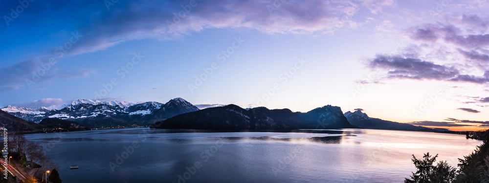 Gorgeous night panorama. Lake Lucerne.