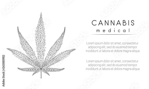 Medical cannabis. Marihuana leaf. Low poly style design.