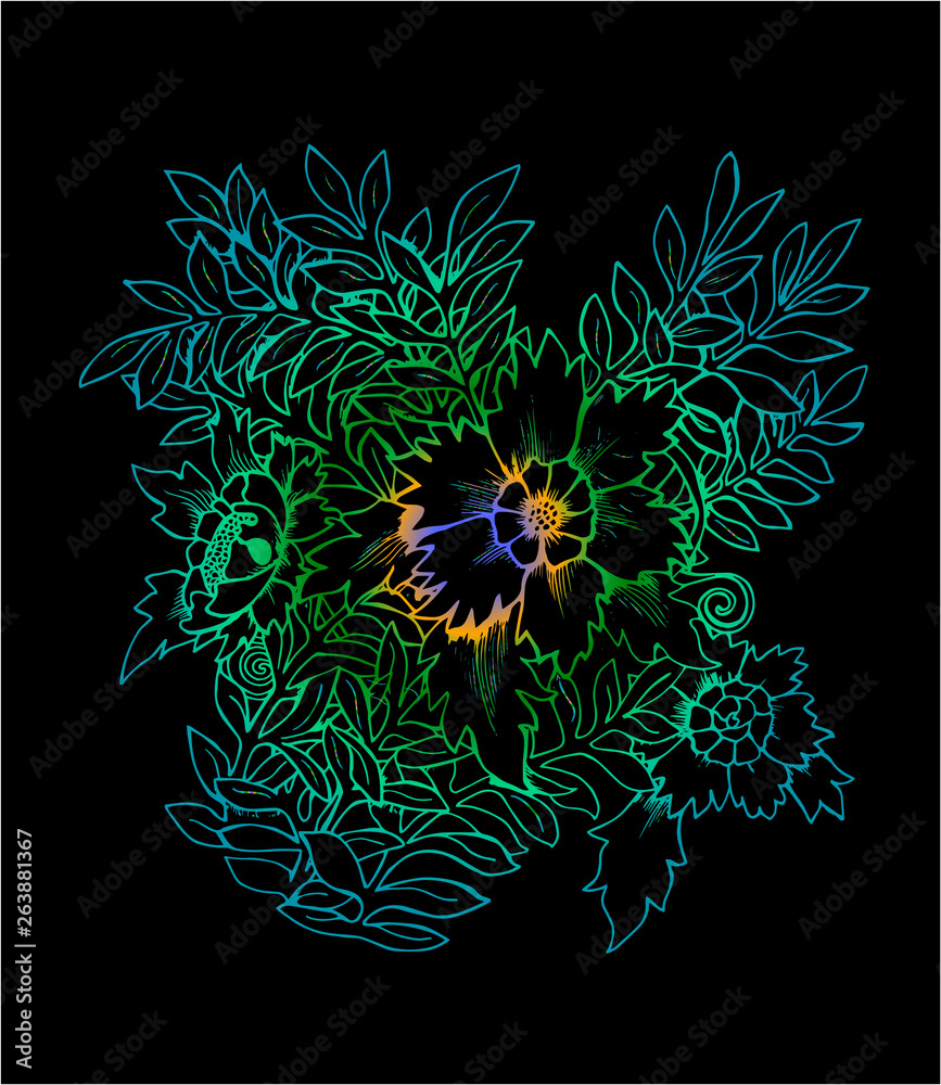 Obraz premium Gradient illustration of a bouquet of flowers. Black and white bouquet