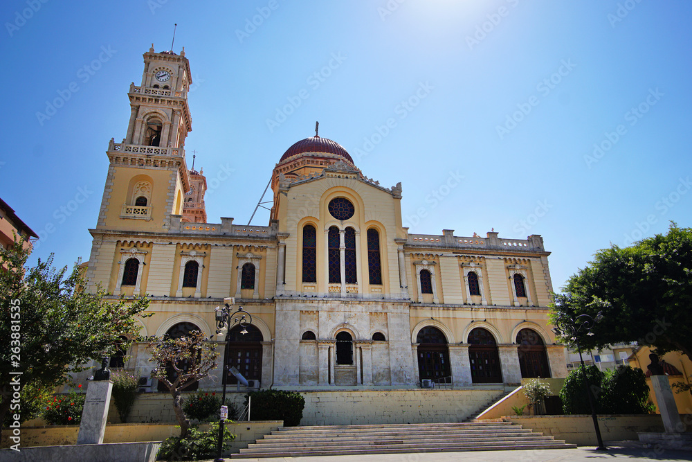 Heraklion, Greece, September 25 2018, Exterior view of Saint Minas Cathedral in the historic center