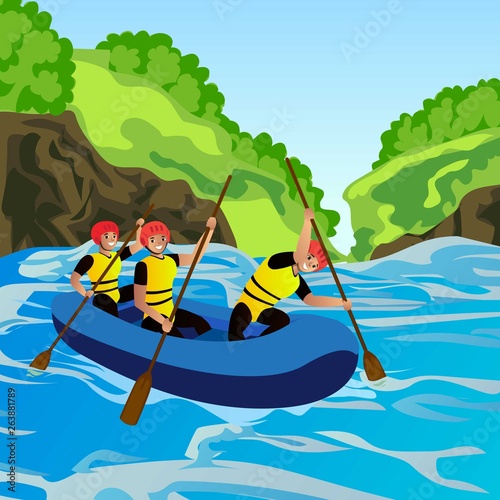 Rafting concept background. Cartoon illustration of rafting vector concept background for web design