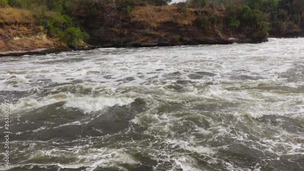 Massive Stream in Wide River Just After Murchison Falls. National Park In Uganda, Africa Massive Stream in Wide River Just After Murchison Falls. National Park In Uganda, Africa