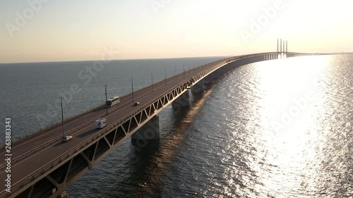 Wallpaper Mural 4K inspire 2 drone footage of the Öresundsbridge in Southern Sweden close up with cars driving onto the bridge during sunset. Torontodigital.ca