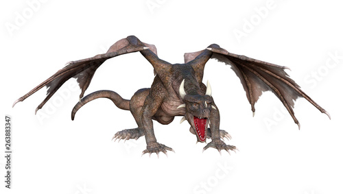 3D Rendering Fairy Tale Dragon on White