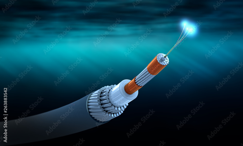 Cross section of a submarine communications cable - 3d illustration - obrazy, fototapety, plakaty 