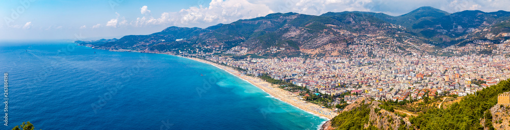 Western Alanya, Tyrkey panorama in high resolution observed from a Fortress of Alanya