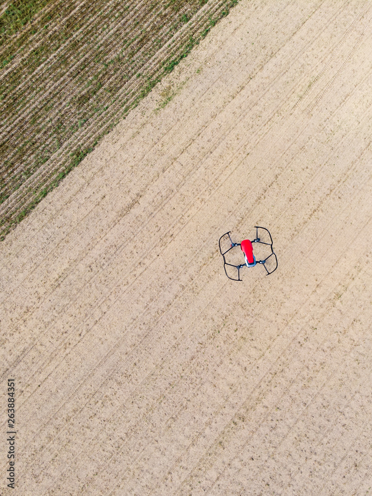 Drone over crop agricultural fields.