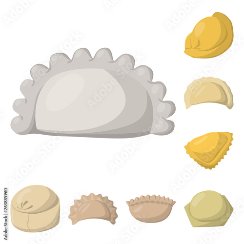 Vector illustration of dumplings and food  sign. Set of dumplings and stuffed vector icon for stock.