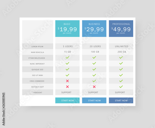 Vector price table tamplate / price list template photo