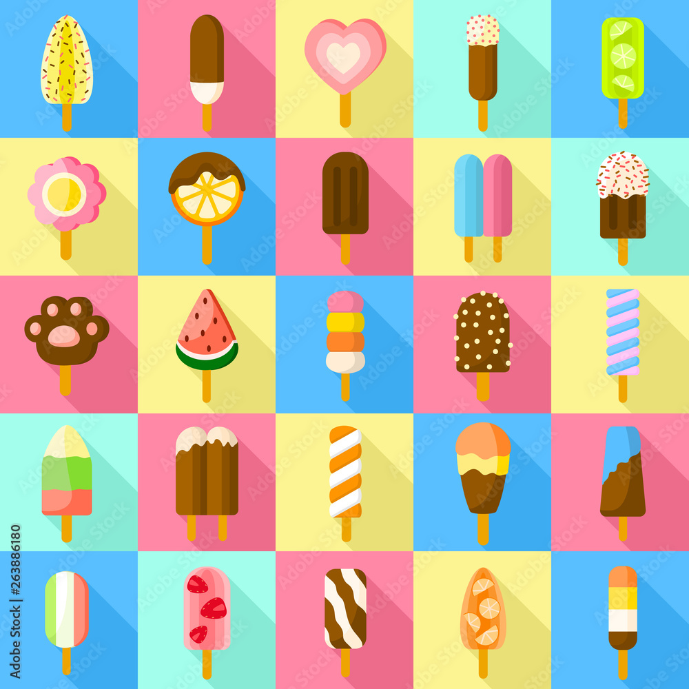 Sweet popsicle icons set. Flat set of sweet popsicle vector icons for web design Sweet popsicle icons set. Flat set of sweet popsicle vector icons for web design