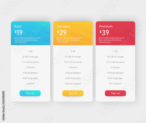 Vector price table tamplate / price list template