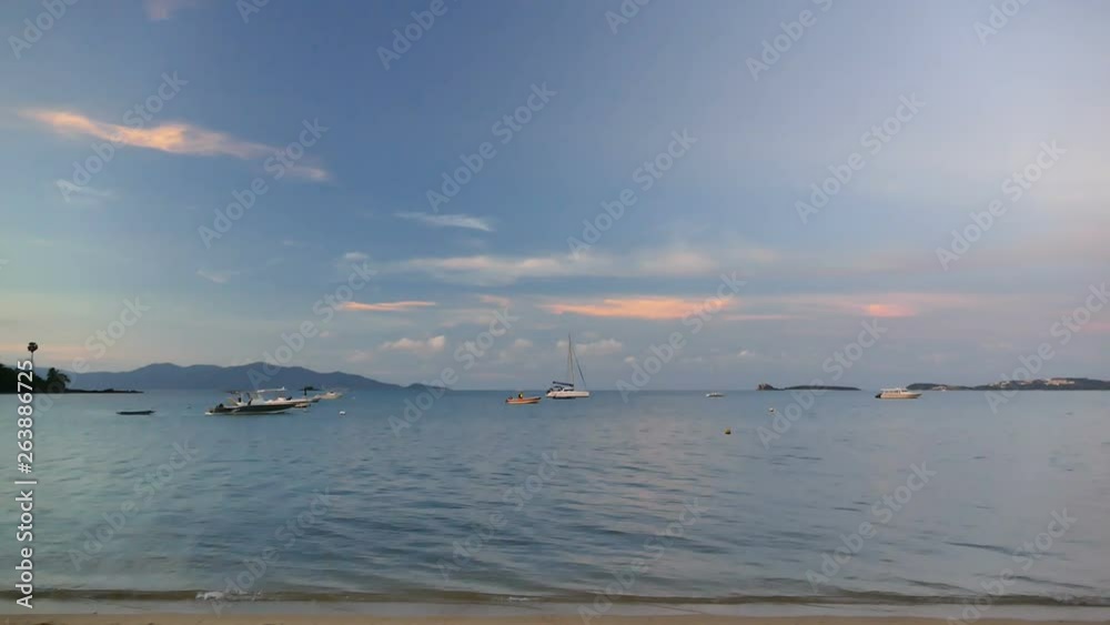 Nature with tropical sea and beach on white cloud and blue sky Nature with tropical sea and beach on white cloud and blue sky