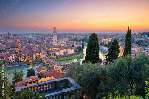 Fototapeta Naklejka Na Ścianę i Meble -  Verona, Italy. Cityscape image of Verona, Italy during sunset.	