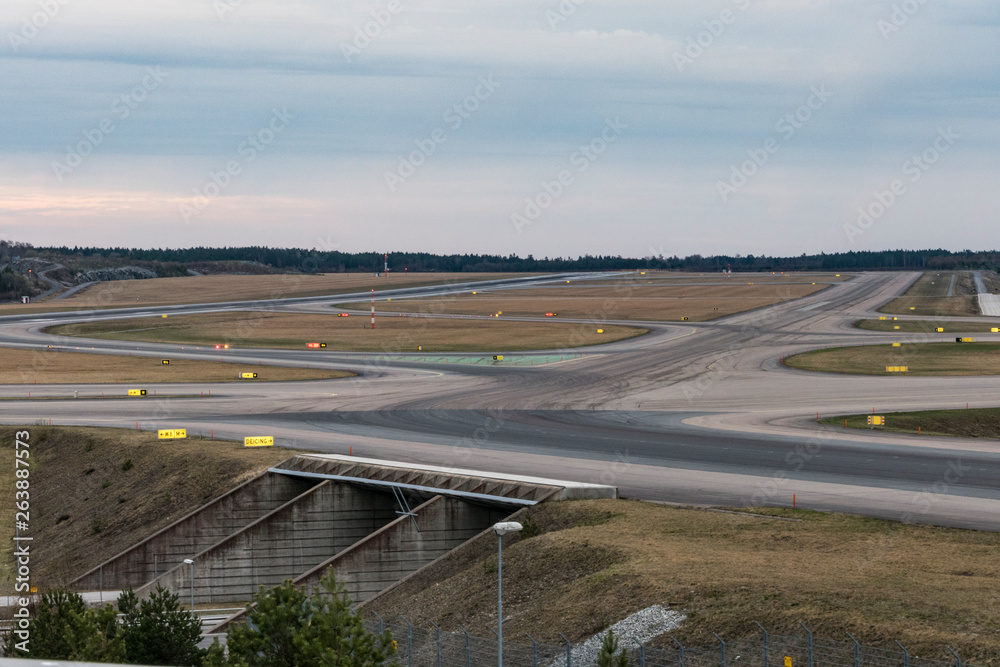 Stockholm, Sweden An empty landing and take-off runway at Arlanda airport.