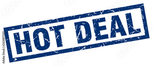 square grunge blue hot deal stamp