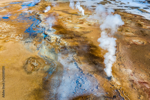 Namafjall Hverir geothermal area in Iceland. Aerial view
