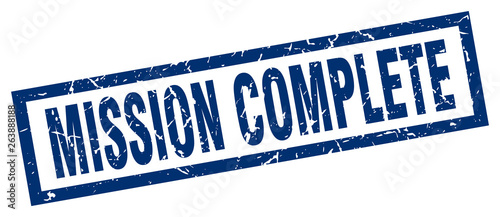 square grunge blue mission complete stamp